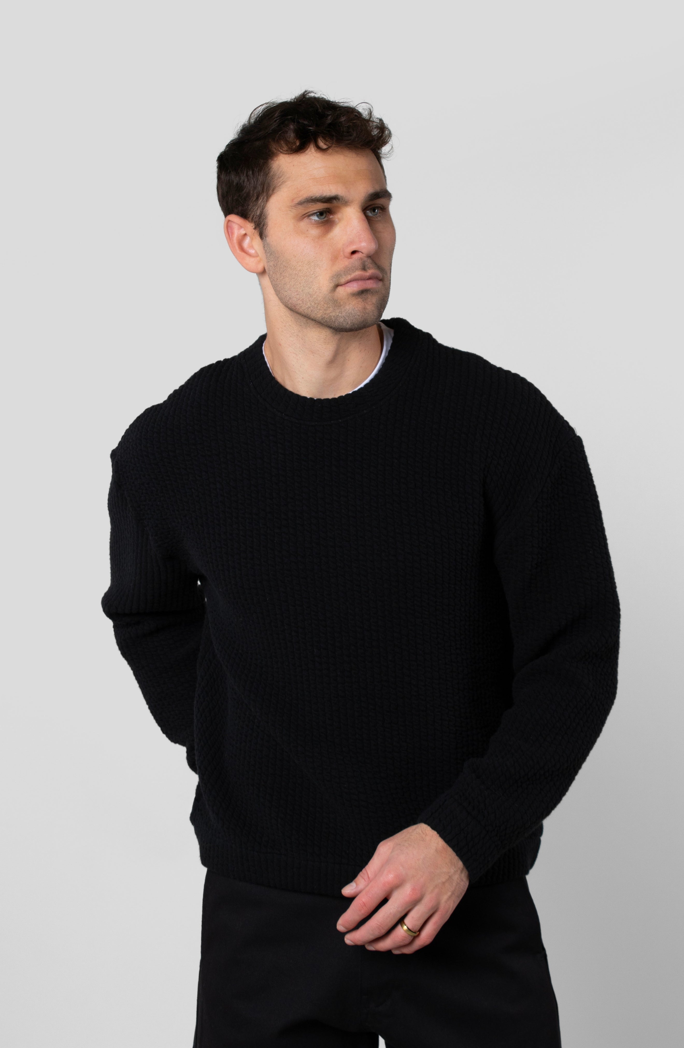 COZY QUILT CREWNECK SWEATER