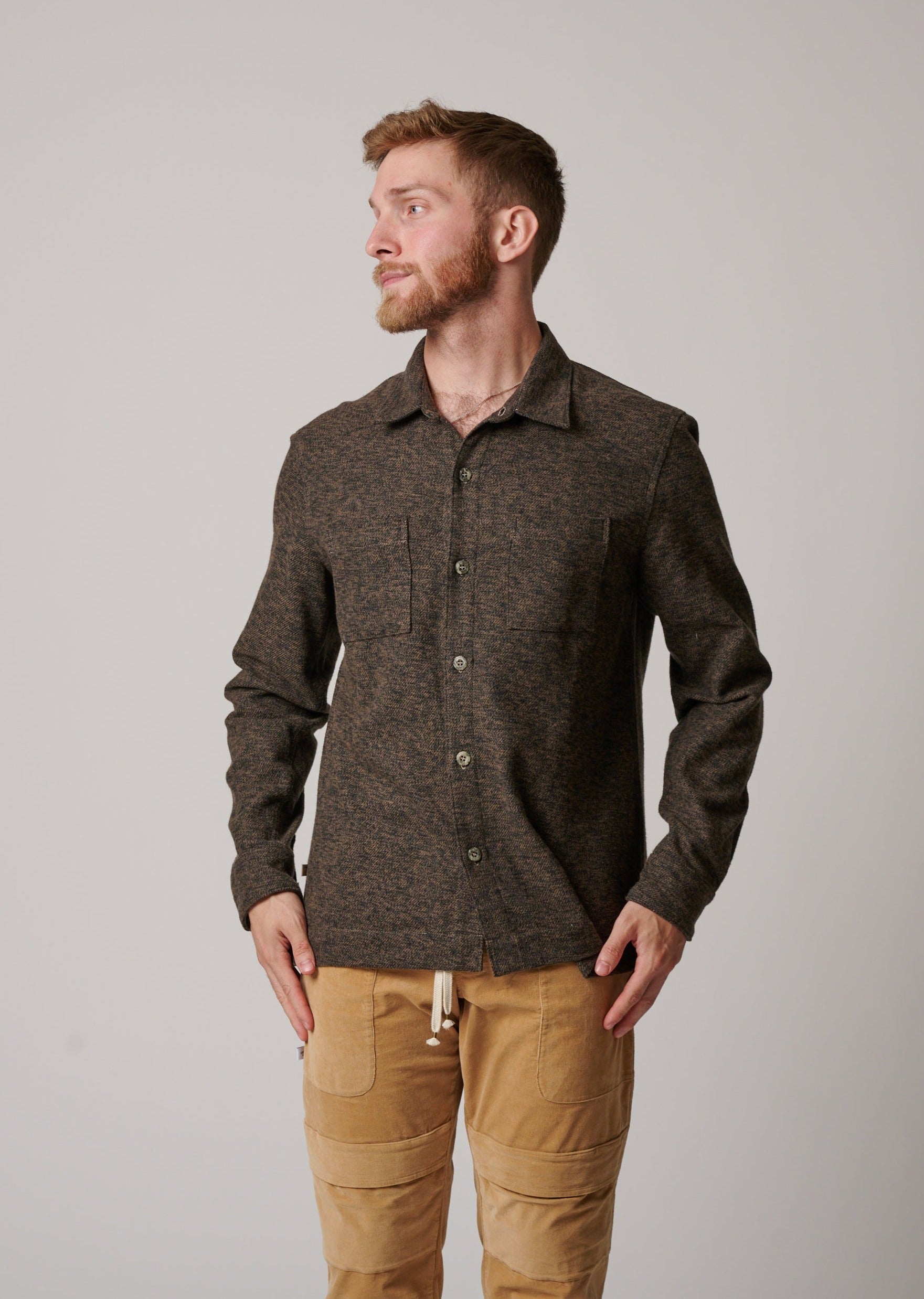 COTTON TWEED LONG SLEEVE BUTTON UP