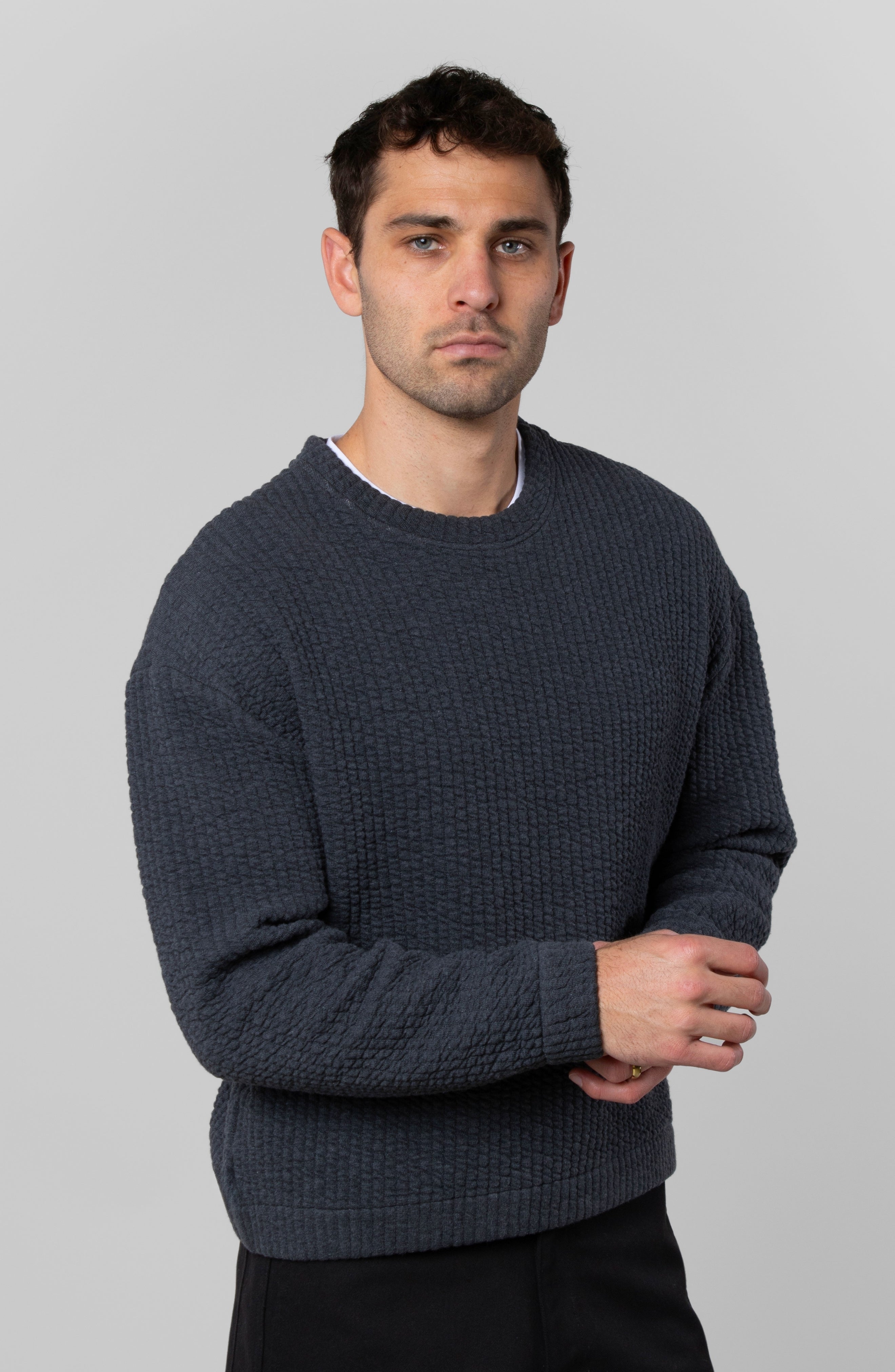 COZY QUILT CREWNECK SWEATER