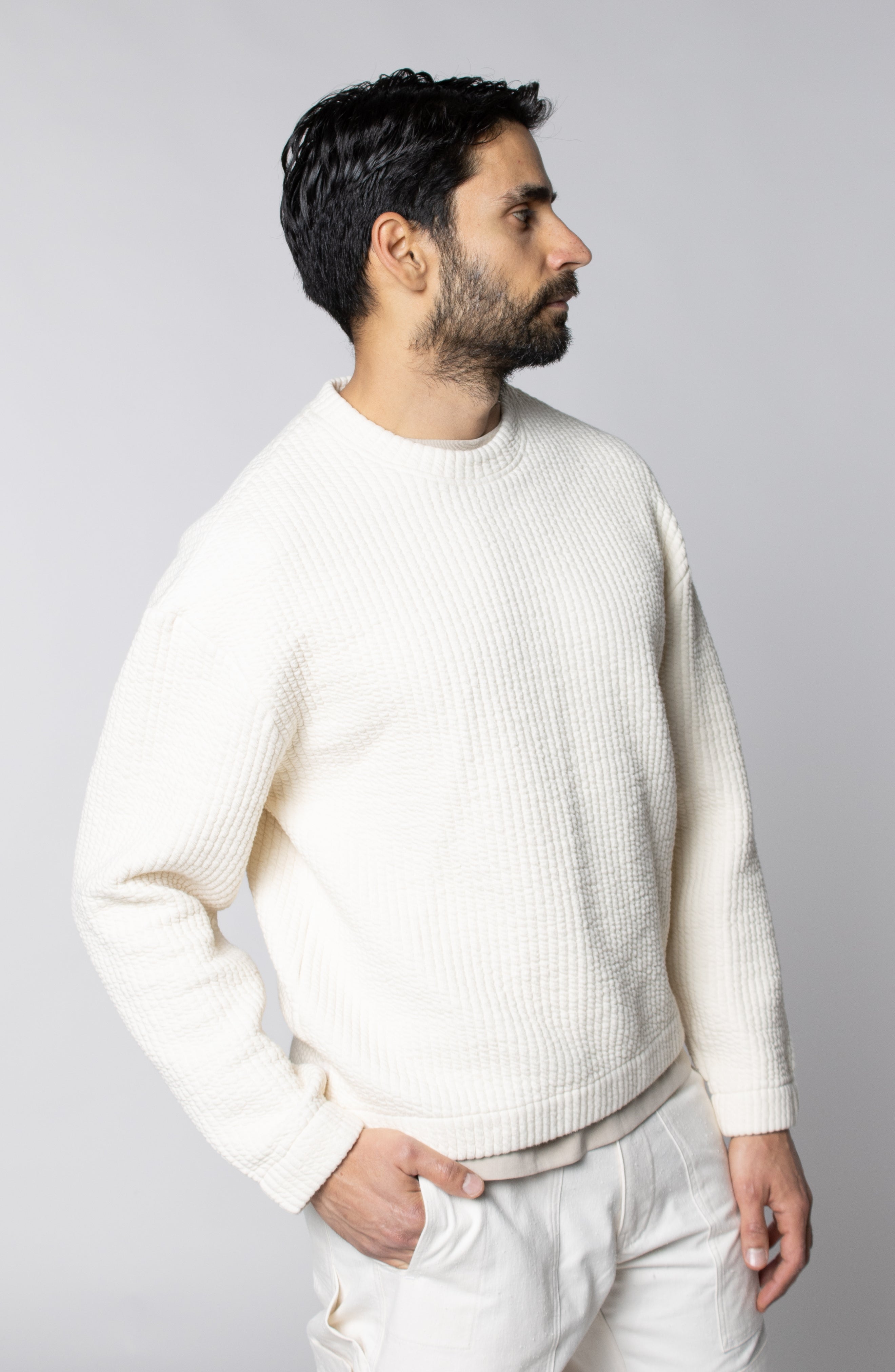 COZY QUILT CREWNECK SWEATER