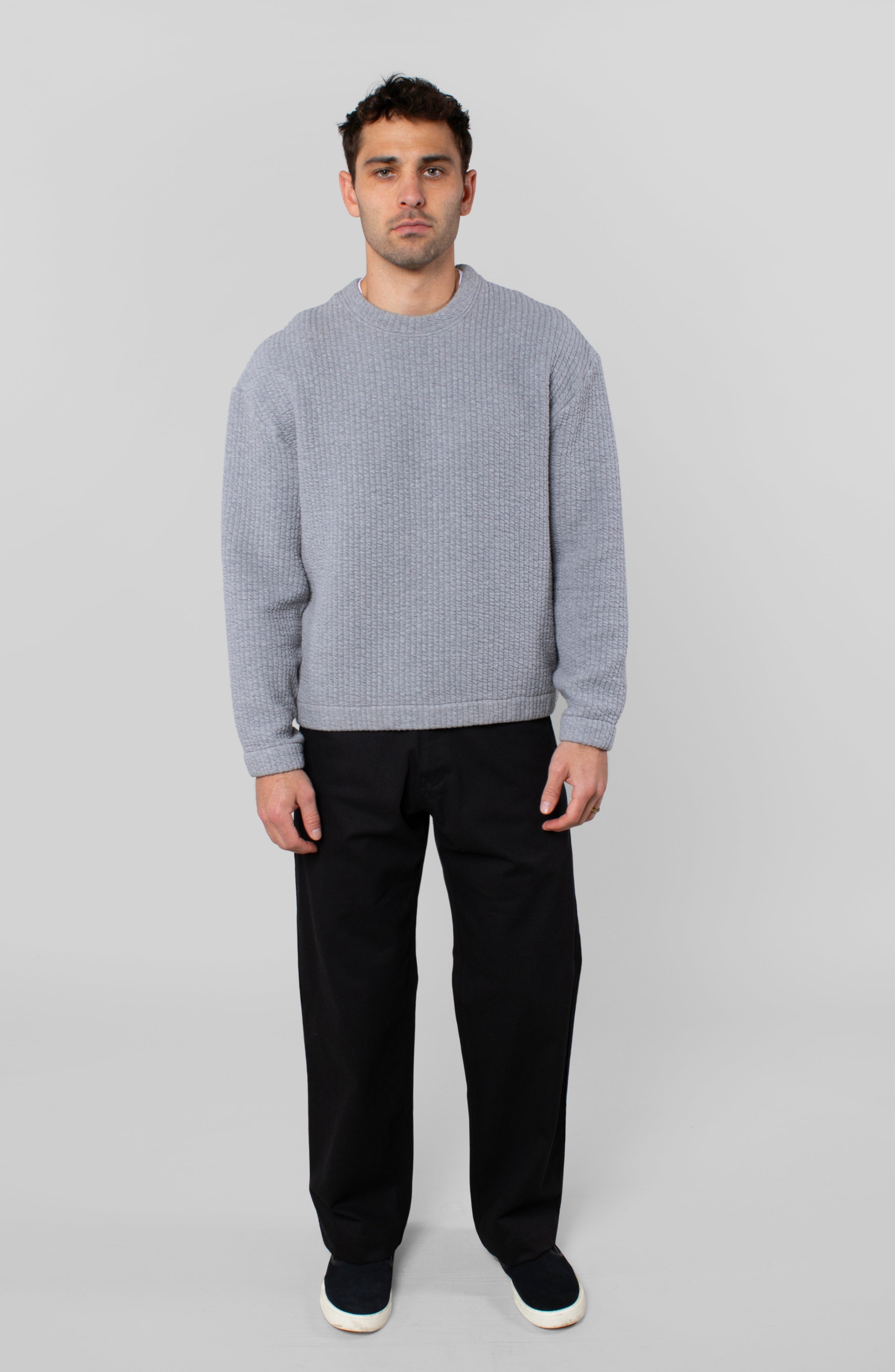 COZY QUILT CREWNECK SWEATER