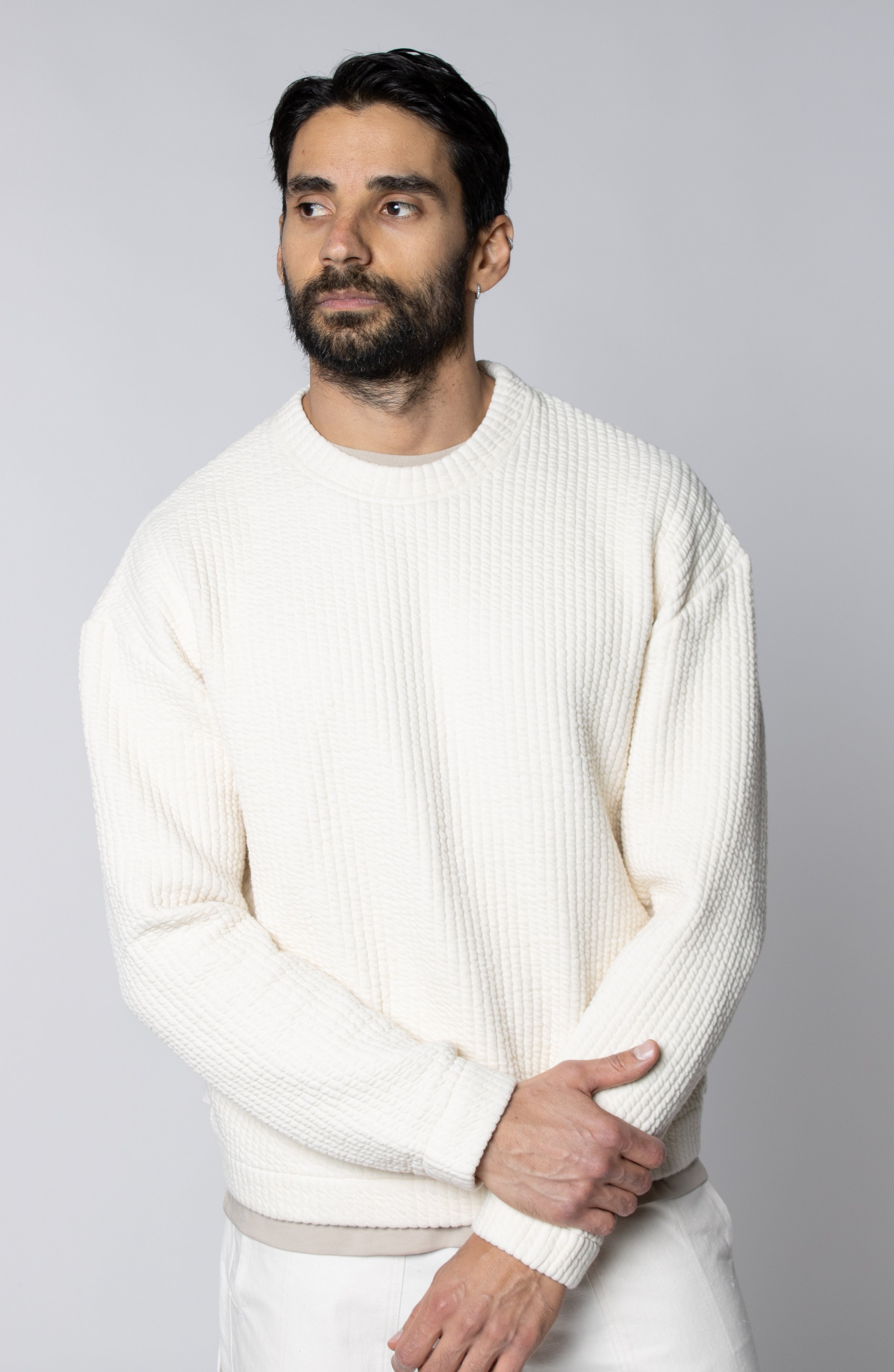 COZY QUILT CREWNECK SWEATER