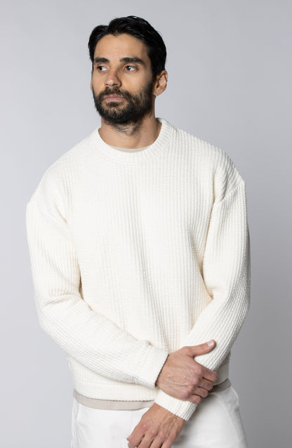 COZY QUILT CREWNECK SWEATER