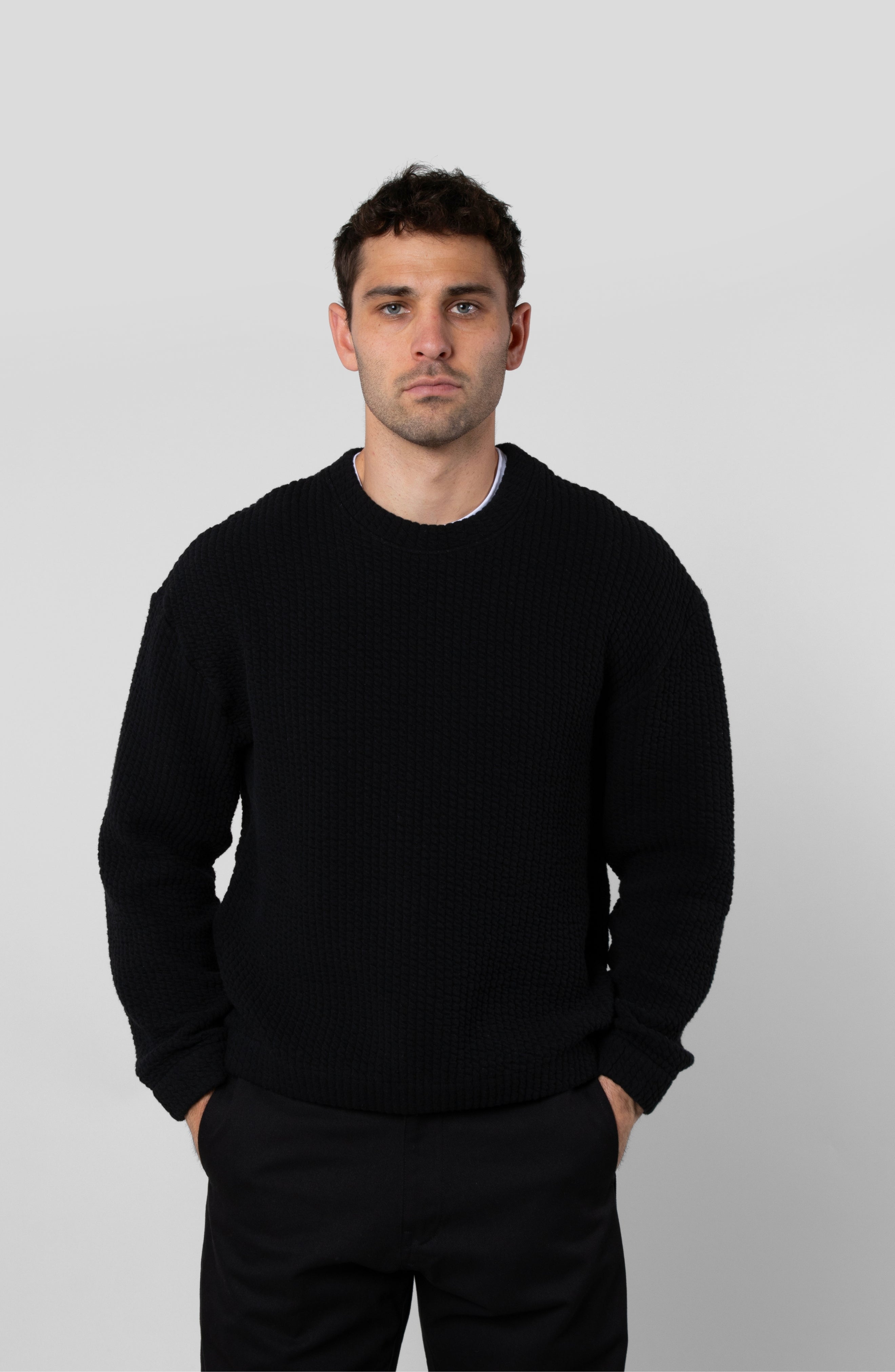 COZY QUILT CREWNECK SWEATER
