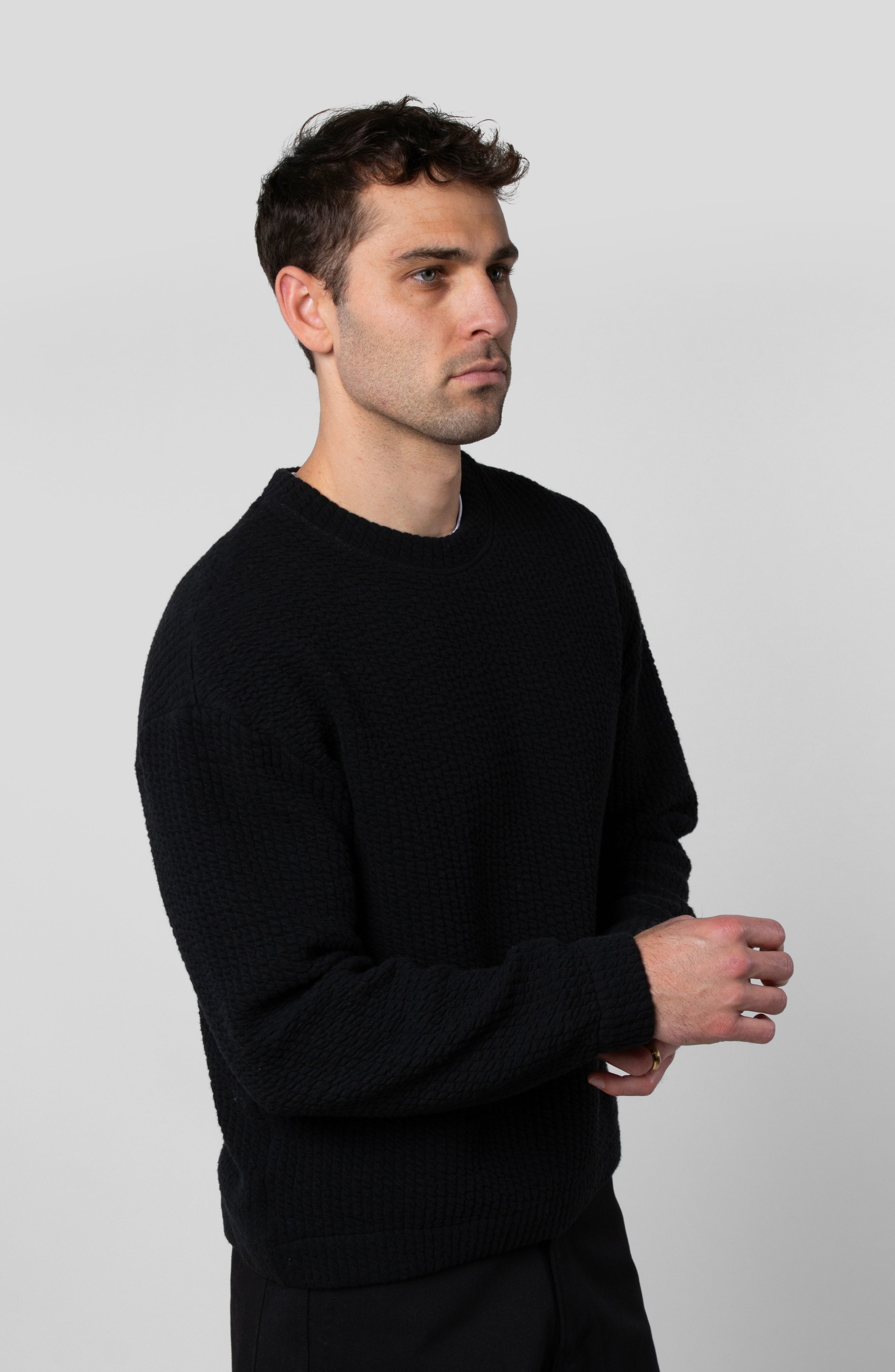 COZY QUILT CREWNECK SWEATER