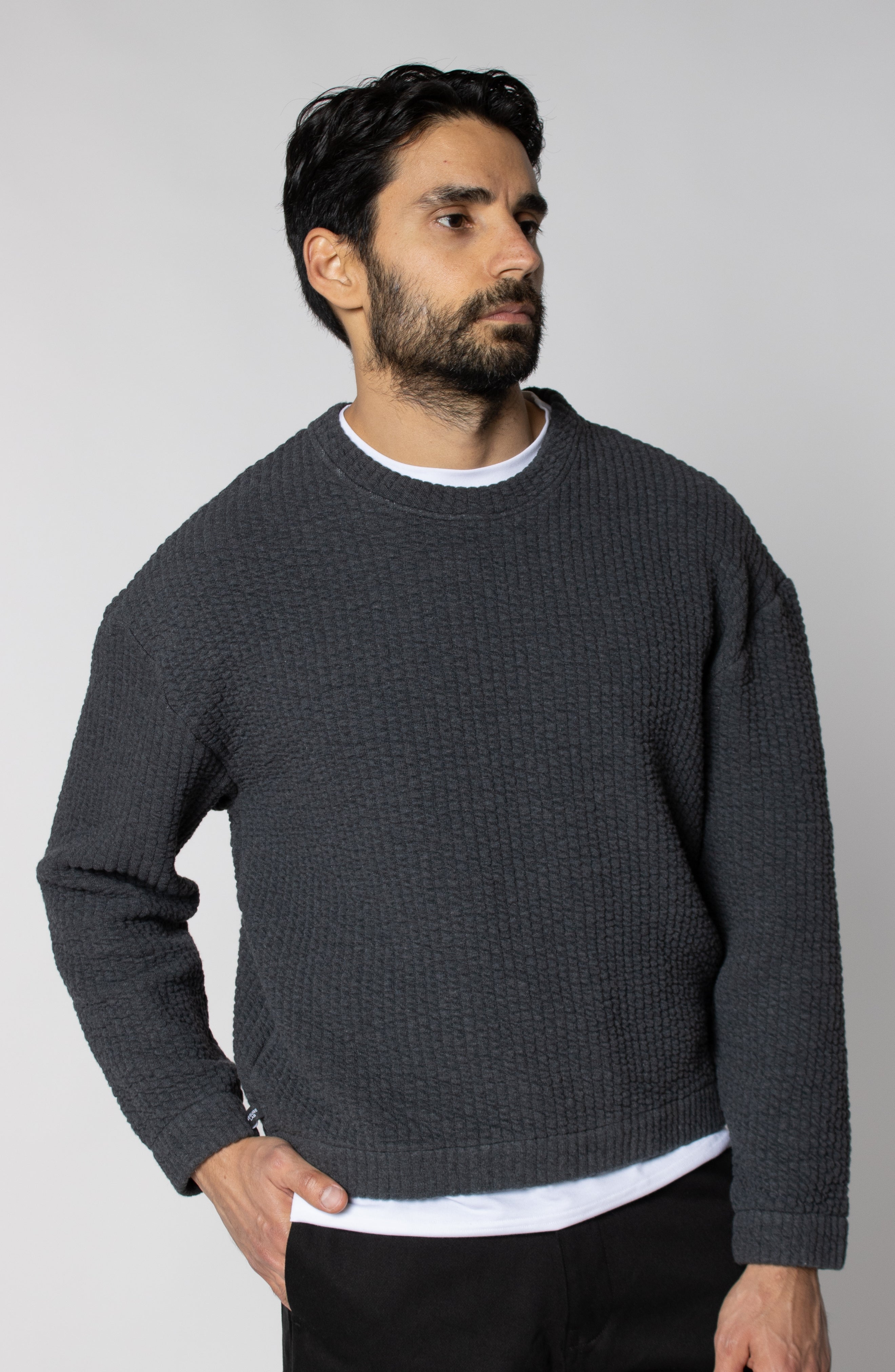 COZY QUILT CREWNECK SWEATER