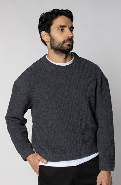 COZY QUILT CREWNECK SWEATER