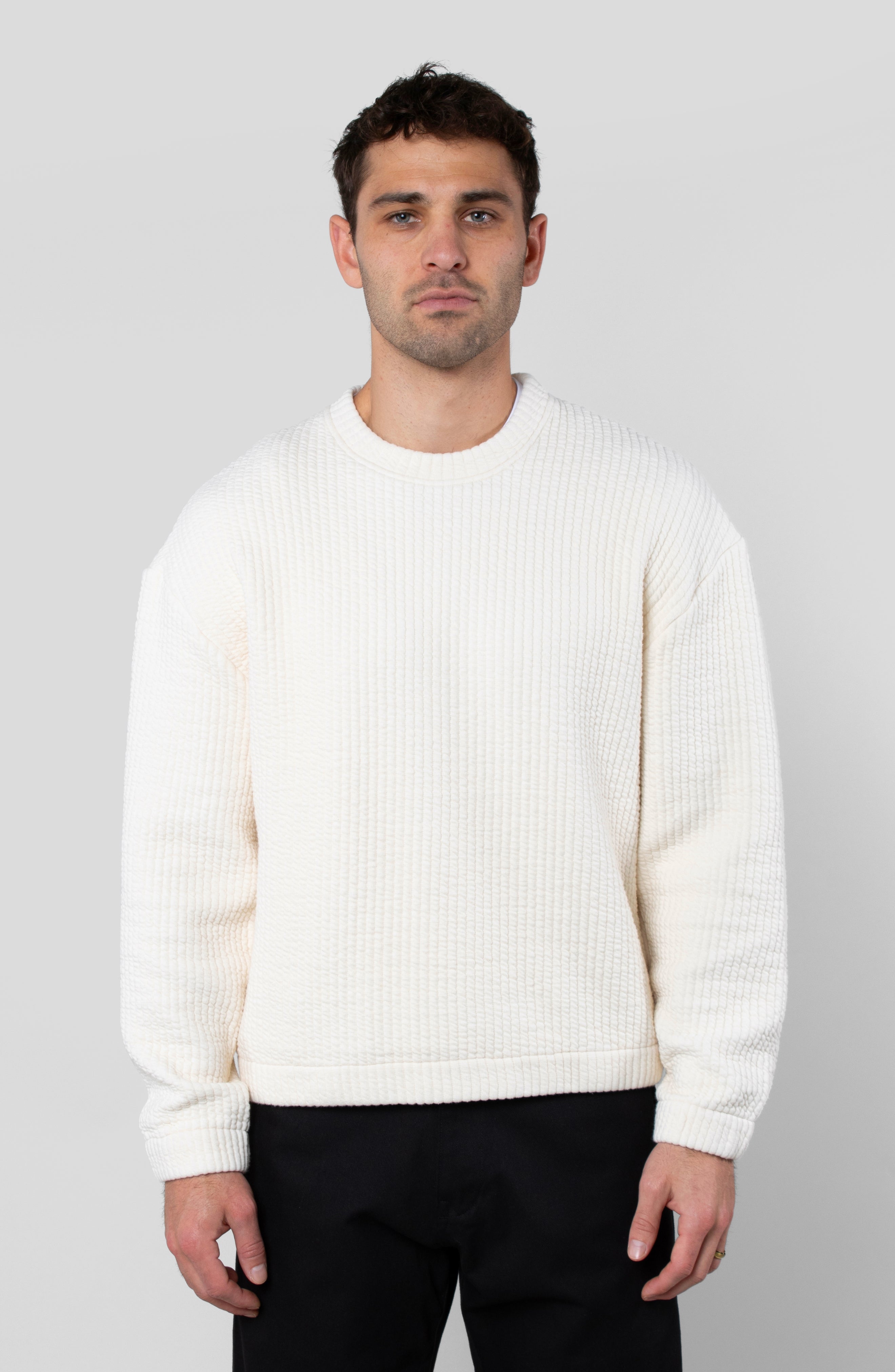 COZY QUILT CREWNECK SWEATER
