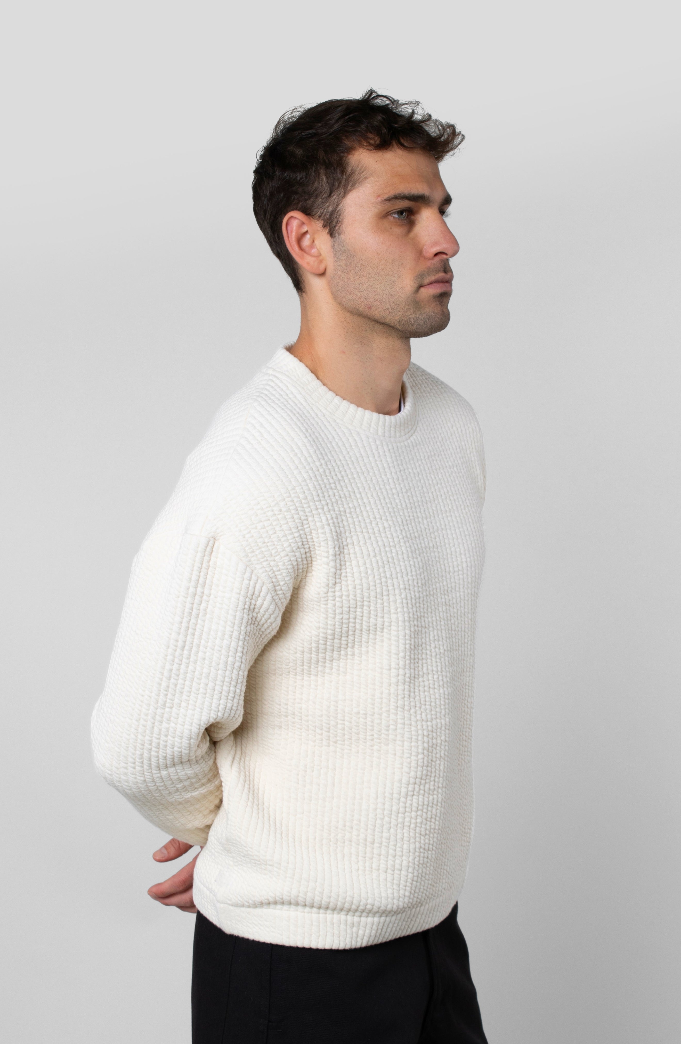 COZY QUILT CREWNECK SWEATER