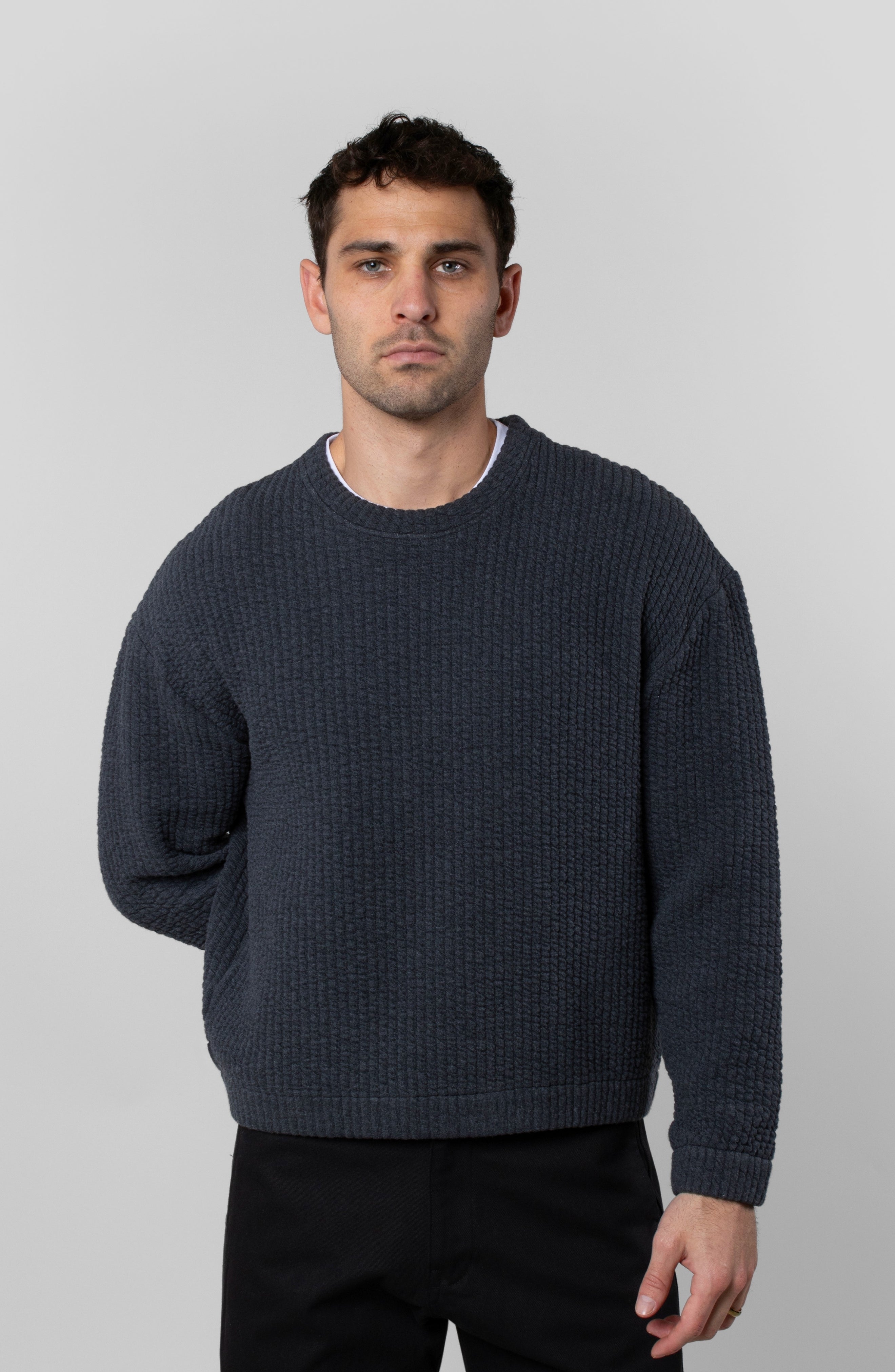 COZY QUILT CREWNECK SWEATER