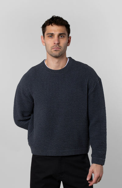 COZY QUILT CREWNECK SWEATER