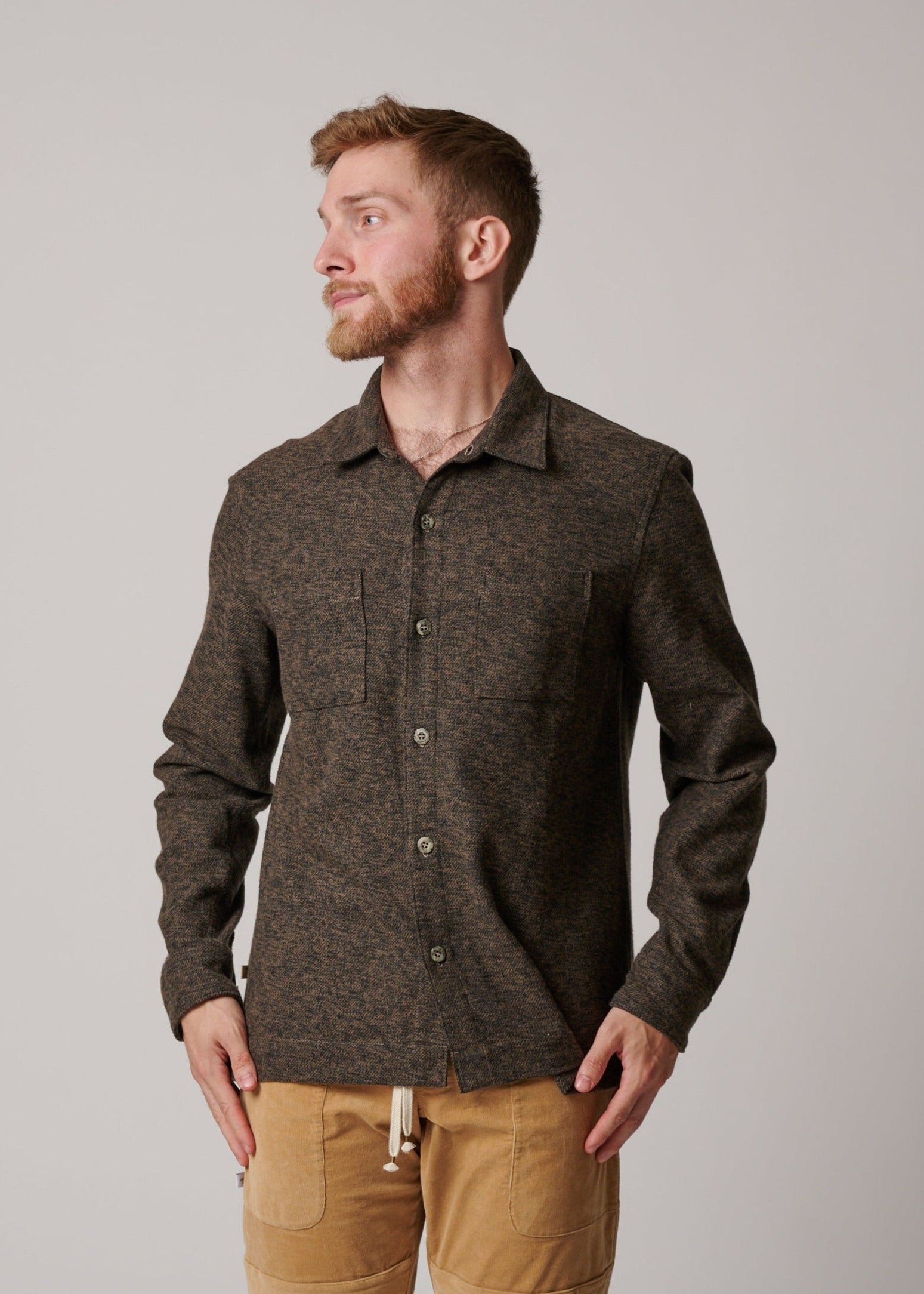 COTTON TWEED LONG SLEEVE BUTTON UP
