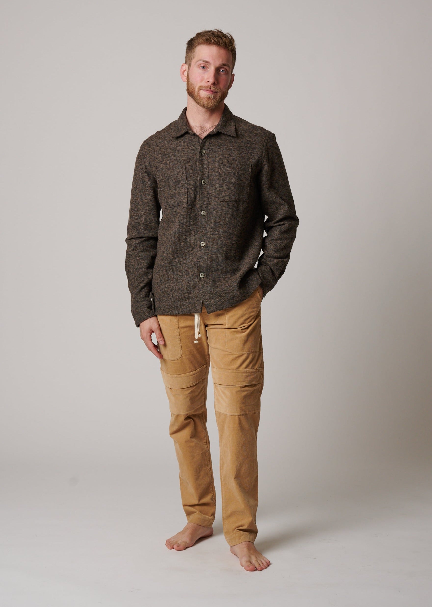 COTTON TWEED LONG SLEEVE BUTTON UP