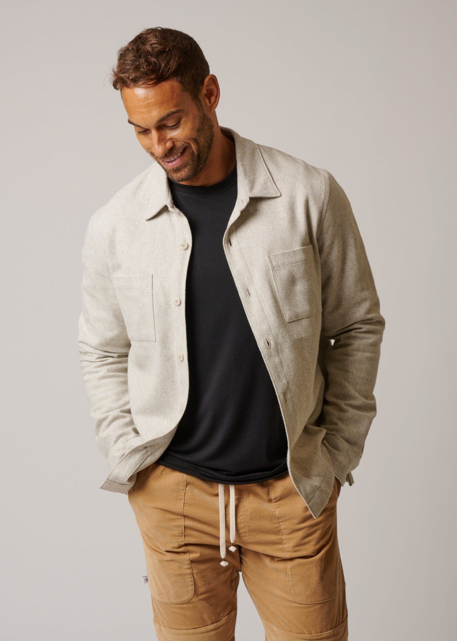 COTTON TWEED LONG SLEEVE BUTTON UP