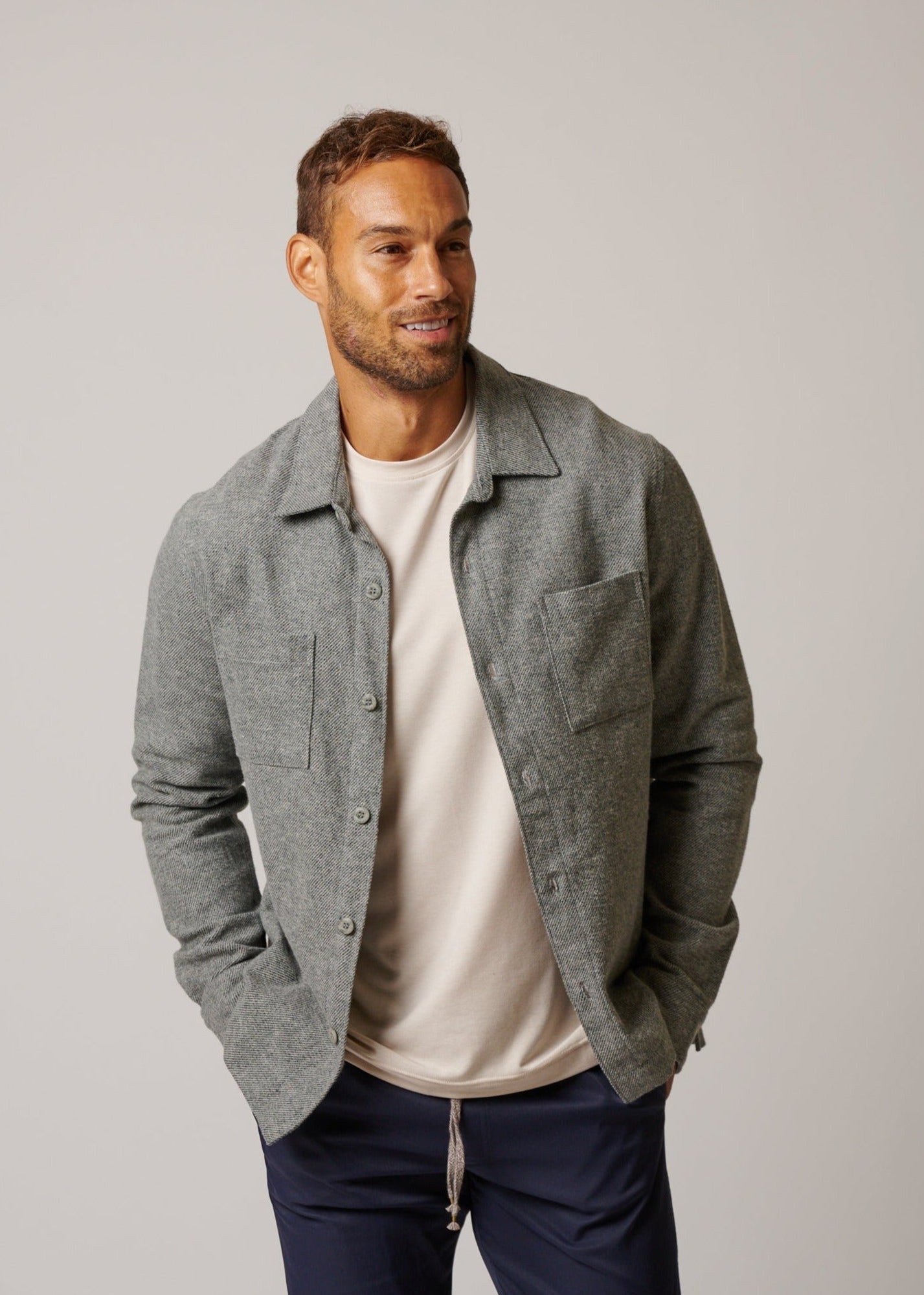 COTTON TWEED LONG SLEEVE BUTTON UP