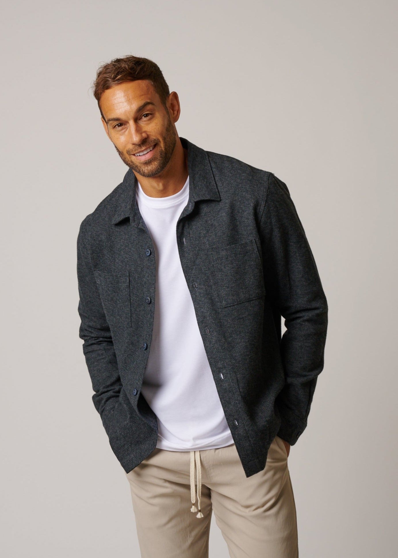 COTTON TWEED LONG SLEEVE BUTTON UP