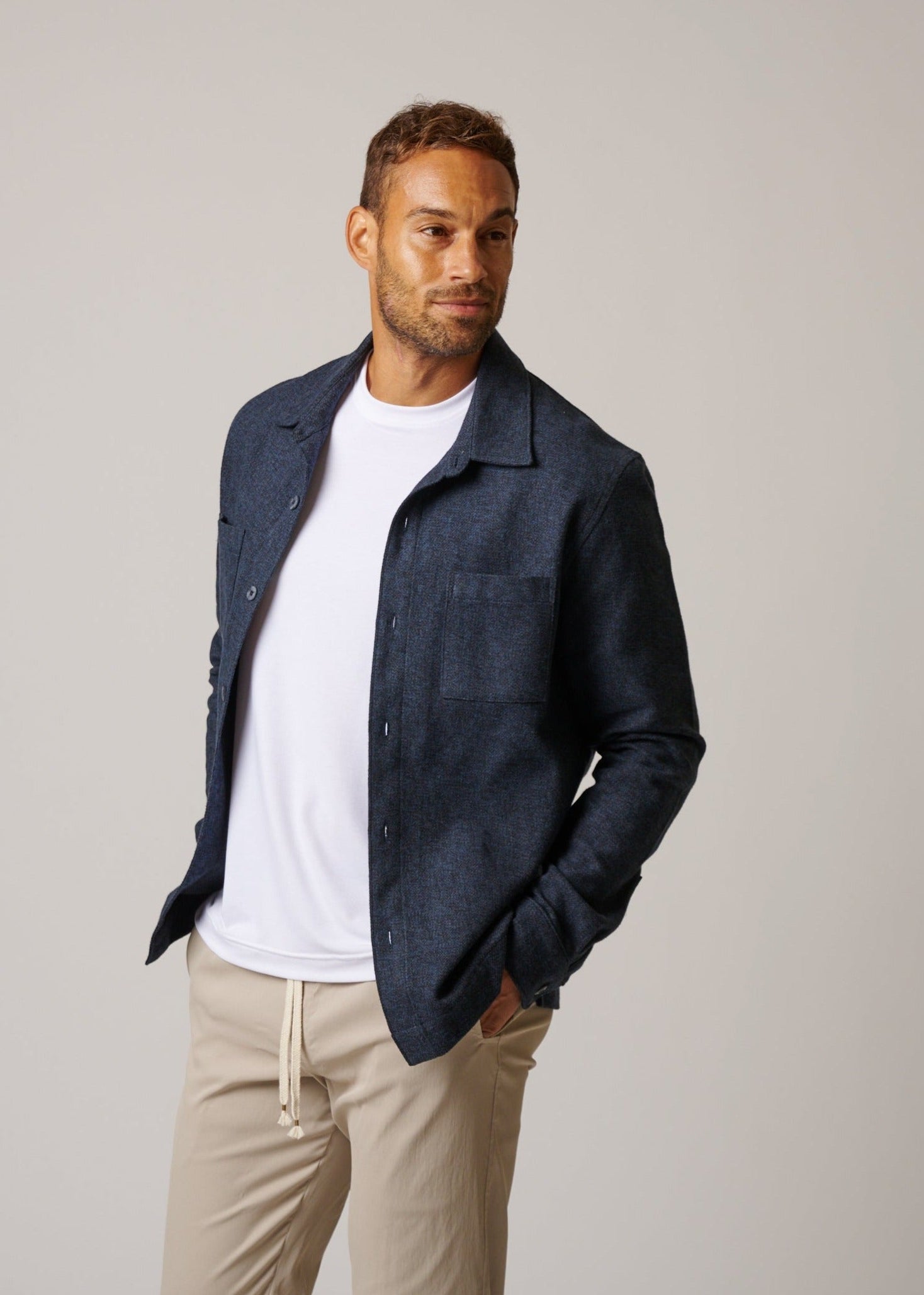 COTTON TWEED LONG SLEEVE BUTTON UP