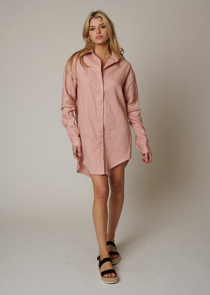 LINEN BUTTON UP SHIRT DRESS