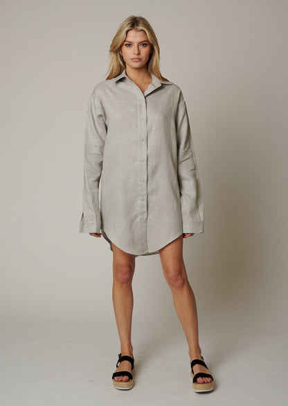 LINEN BUTTON UP SHIRT DRESS