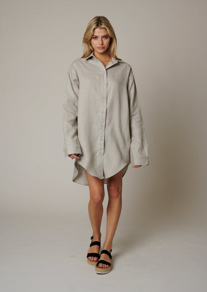 LINEN BUTTON UP SHIRT DRESS