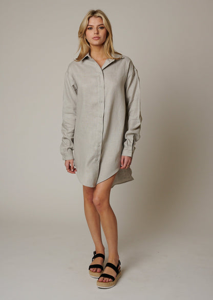 LINEN BUTTON UP SHIRT DRESS