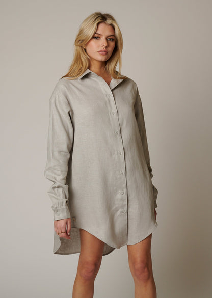 LINEN BUTTON UP SHIRT DRESS