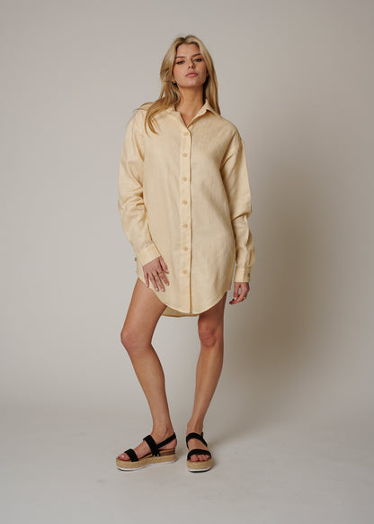 LINEN BUTTON UP SHIRT DRESS