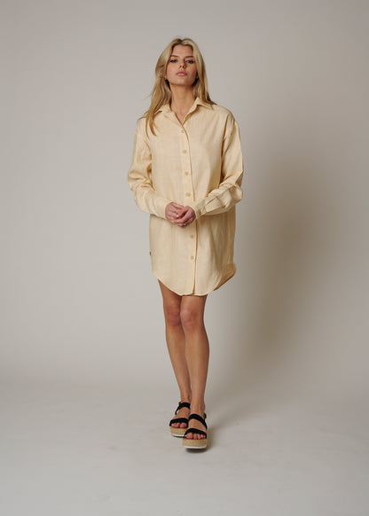 LINEN BUTTON UP SHIRT DRESS