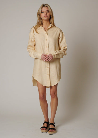 LINEN BUTTON UP SHIRT DRESS