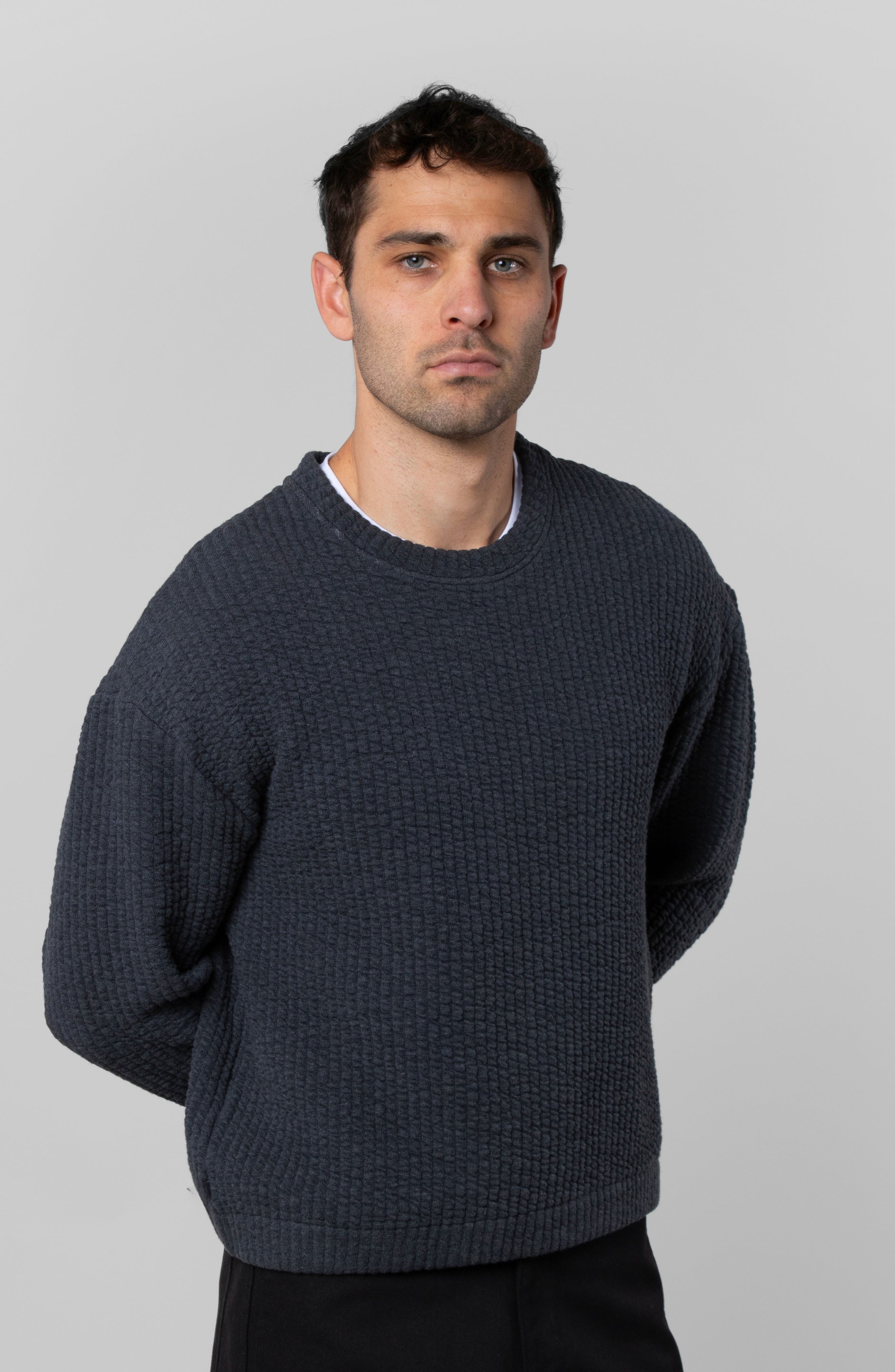 COZY QUILT CREWNECK SWEATER