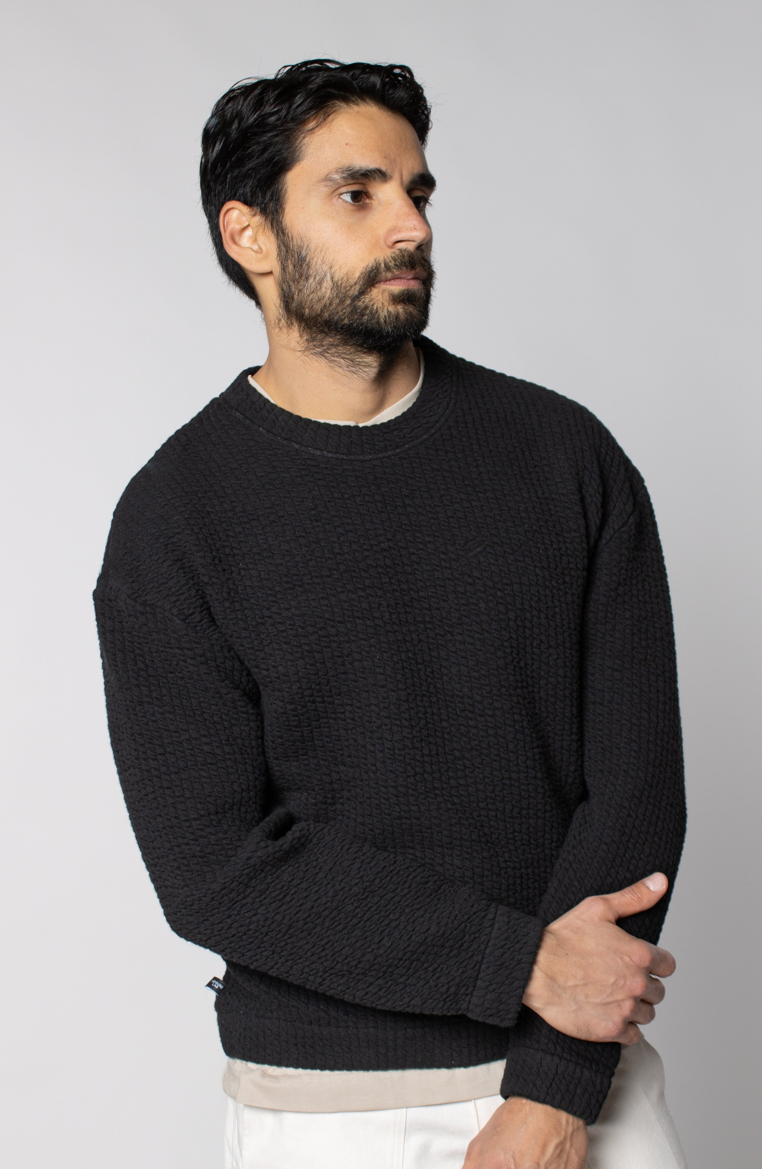 COZY QUILT CREWNECK SWEATER