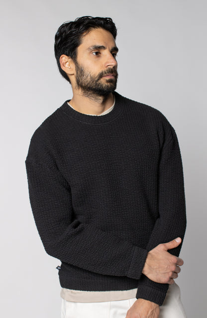 COZY QUILT CREWNECK SWEATER