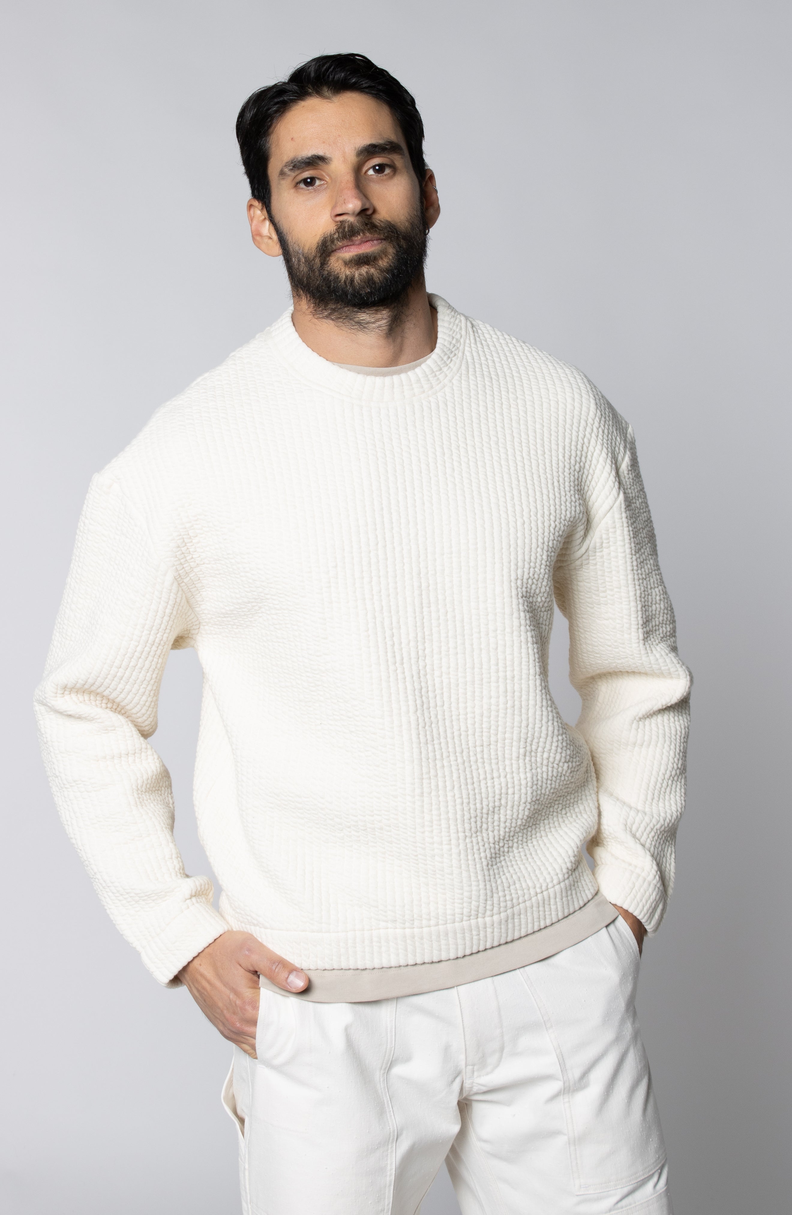 COZY QUILT CREWNECK SWEATER