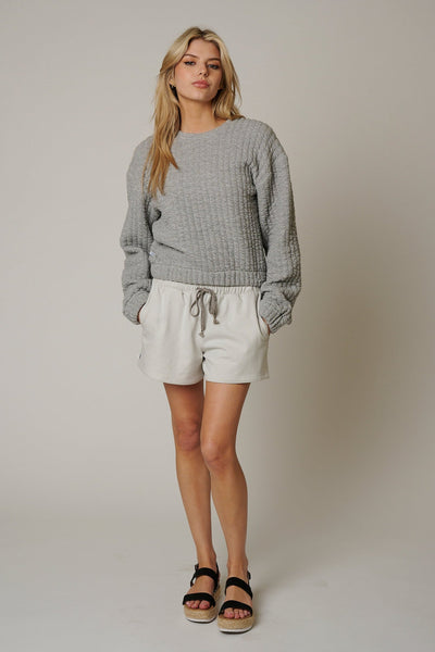 WOMENS QUILT CREWNECK SWEATER