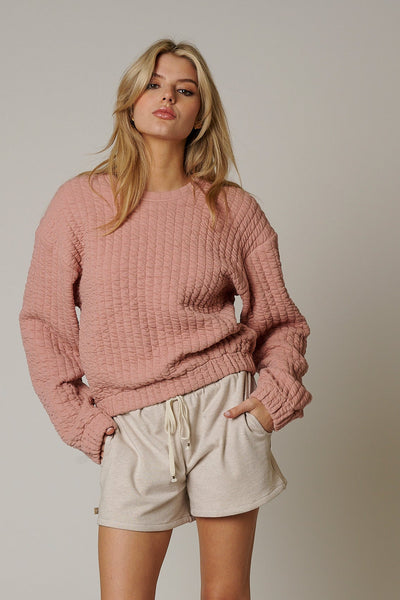 WOMENS QUILT CREWNECK SWEATER