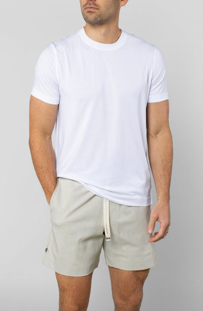 LEISURE LAB® Dockside Short in light beige technical fabric with a braided drawcord and elastic waistband
