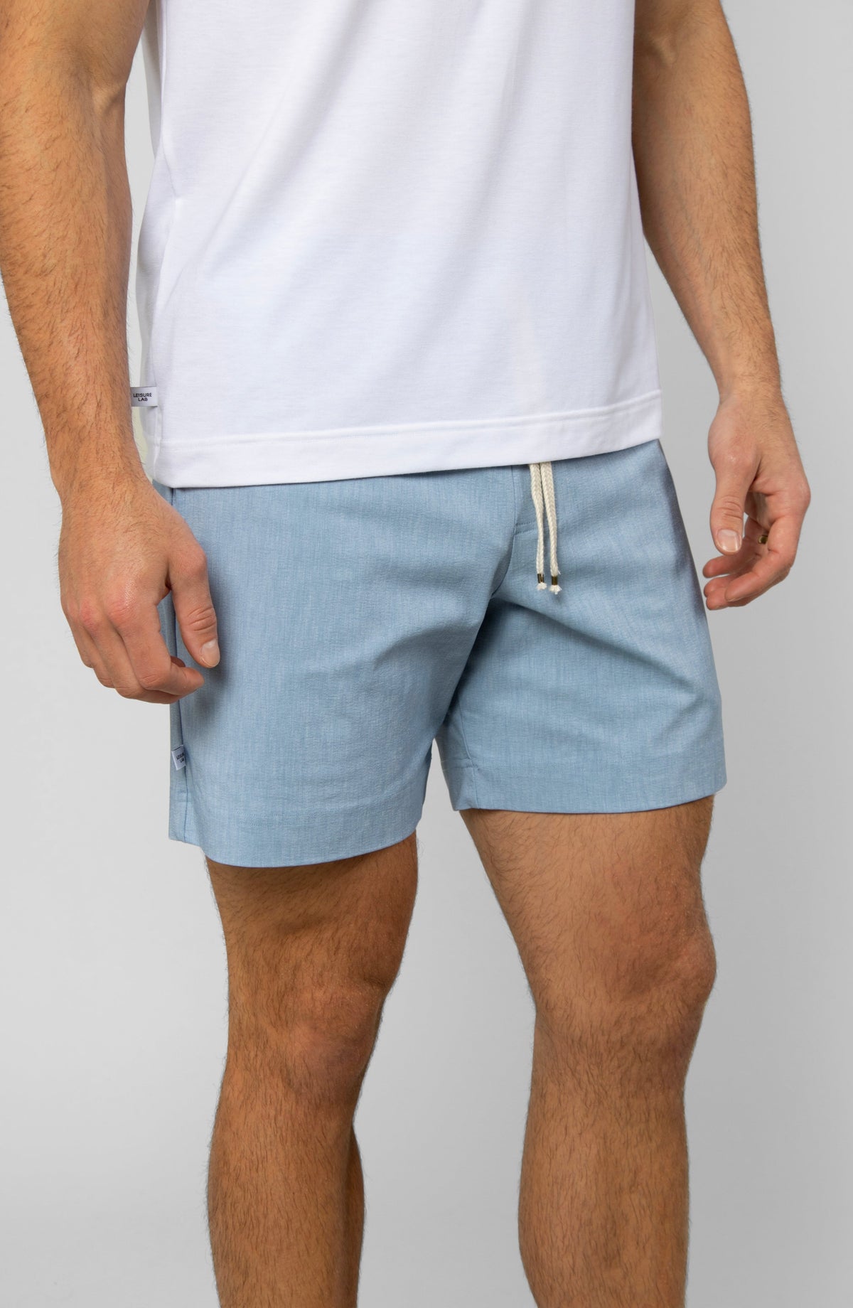LEISURE LAB® Dockside Short in light blue technical fabric with a braided drawcord and elastic waistband