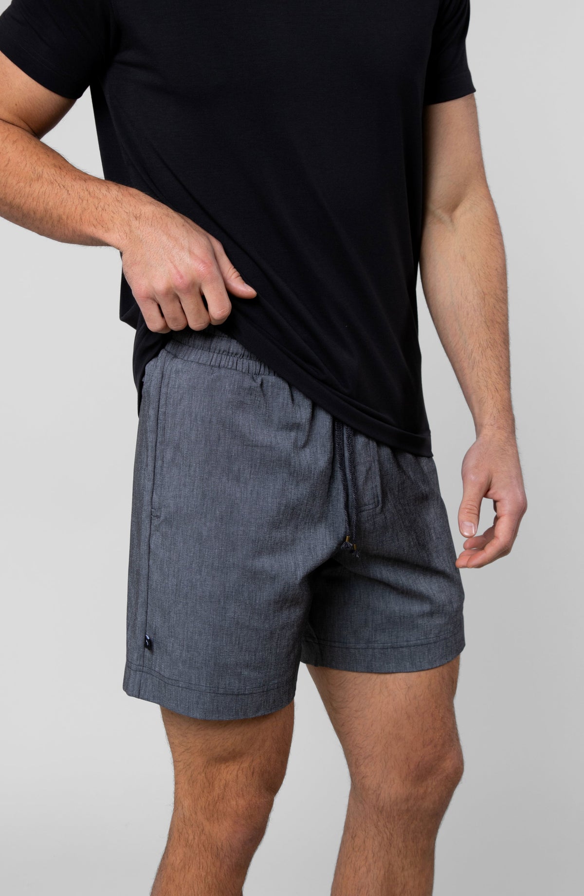 LEISURE LAB® Dockside Short in charcoal grey technical fabric with an elastic waistband and braided drawcord