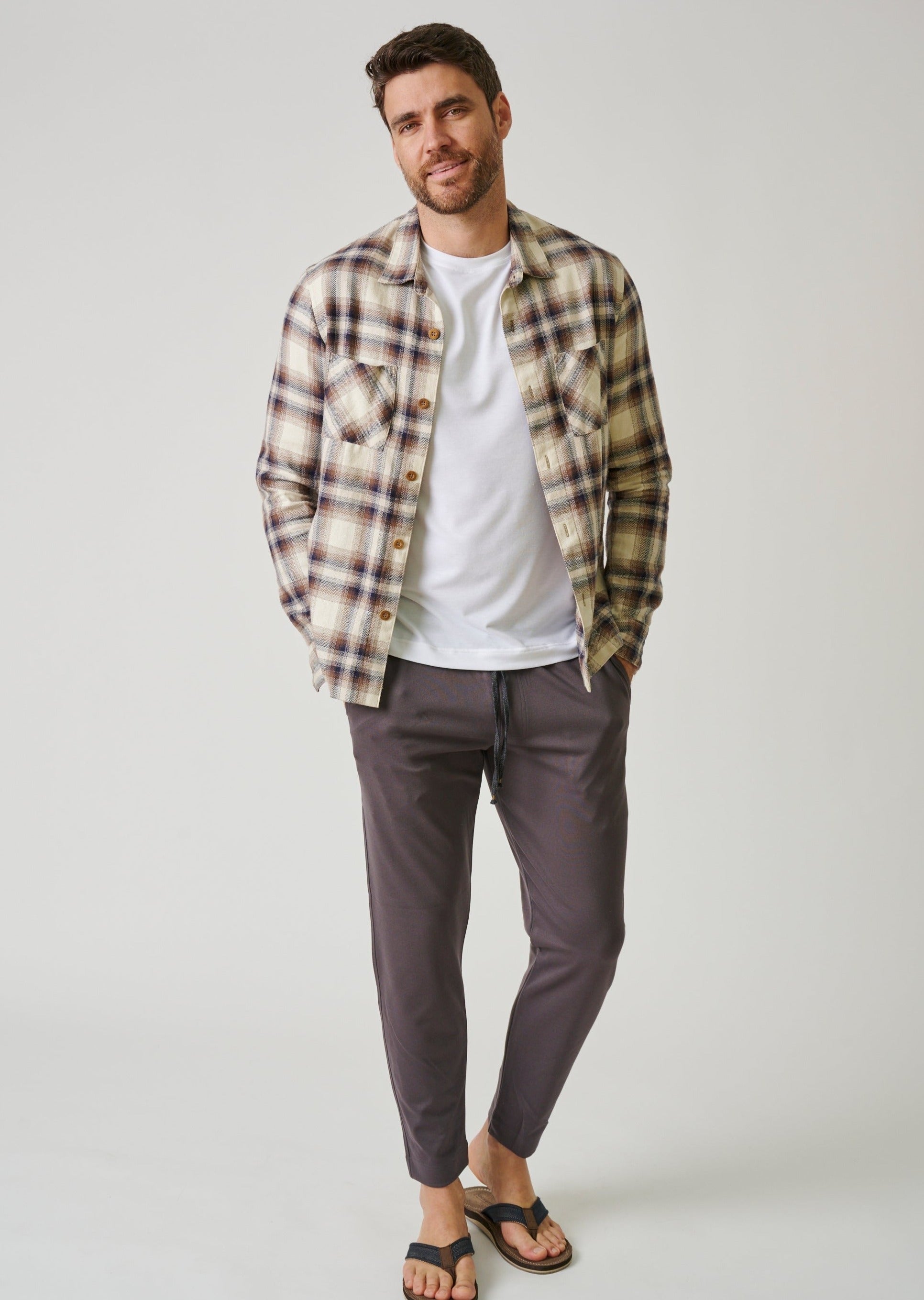COTTON FLANNEL BUTTON UP - COYOTE
